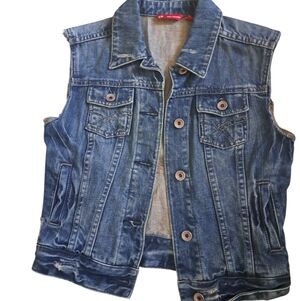 X2 Denim Laboratory Jean Vest distressed cotton festival Western cowgirl Y2K